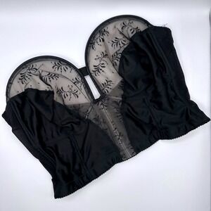 VTG Lady Marlene Bustier Corset Bra 36DD Lace Over Wire Boning Merry Widow Black